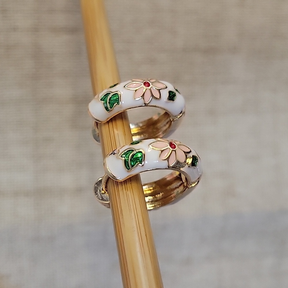 Cottagecore Floral Enamel Hoop Earrings